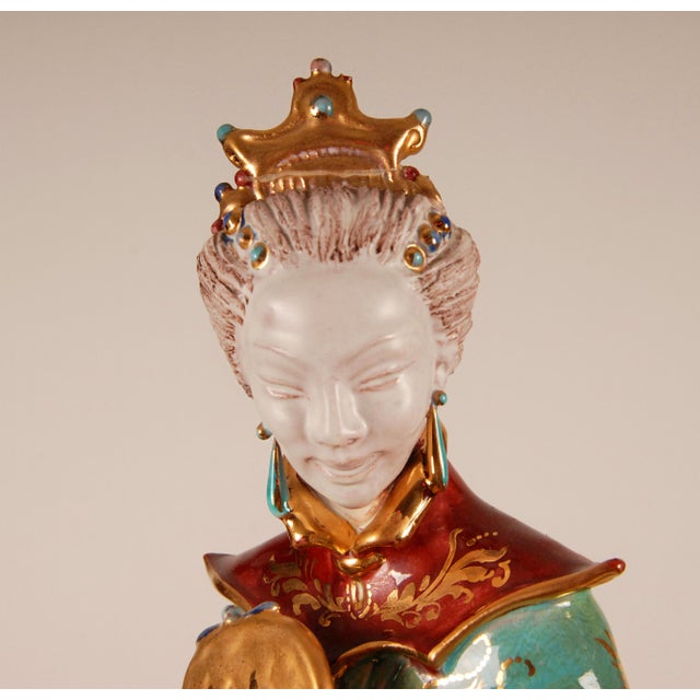 Ceramic Vintage Italian Ceramic Sculptures Chinoiserie Glazed Terracotta Figures - A Pair For Sale - Image 7 of 15