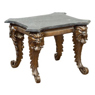 Mid 20th Century Bronze Side Table with Mythological Figures & Black Marble Top For Sale