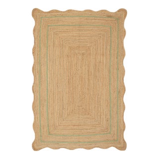 Olive Natural Jute Wave Scallop Rug 3x8 Ft. For Sale