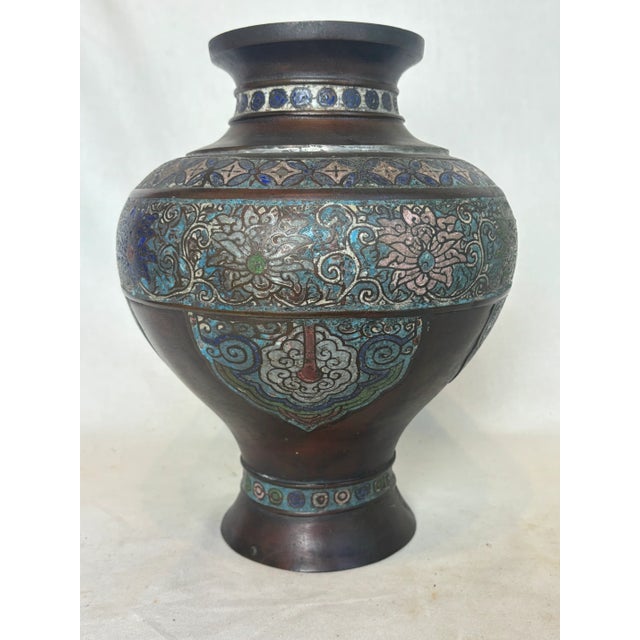 Late 19th Century Late 19th Century Chinese Bronze and Cloisonne Vase (Champleve) For Sale - Image 5 of 14