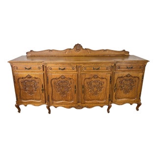 Vintage French Louis Style Oak 4-Door Sideboard For Sale
