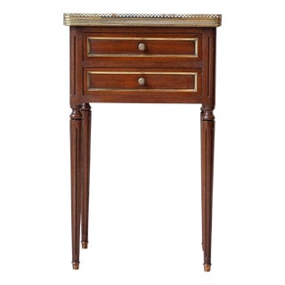Louis XVI Style Mahogany Side Table with Marble Top and Brass Gallery, 20th Cent For Sale