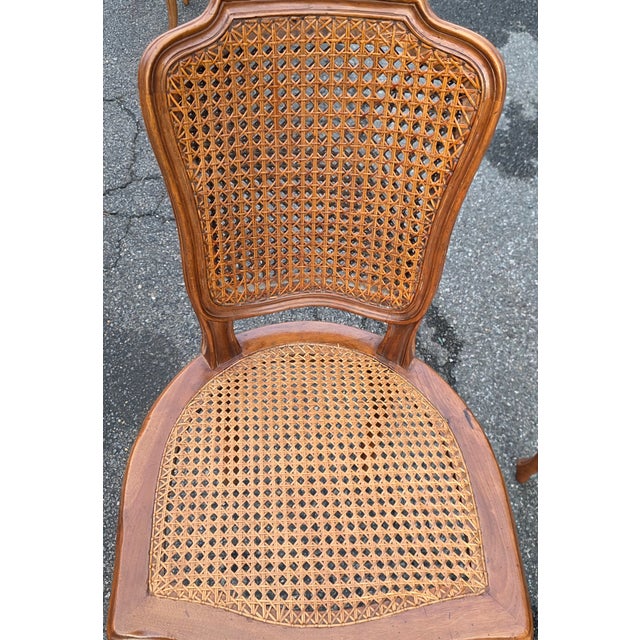 Pair of Italian Louis XV Style Double Cane Back Walnut Dining Chairs With Hand Caning, Made in Italy, Mid-Century For Sale - Image 12 of 18