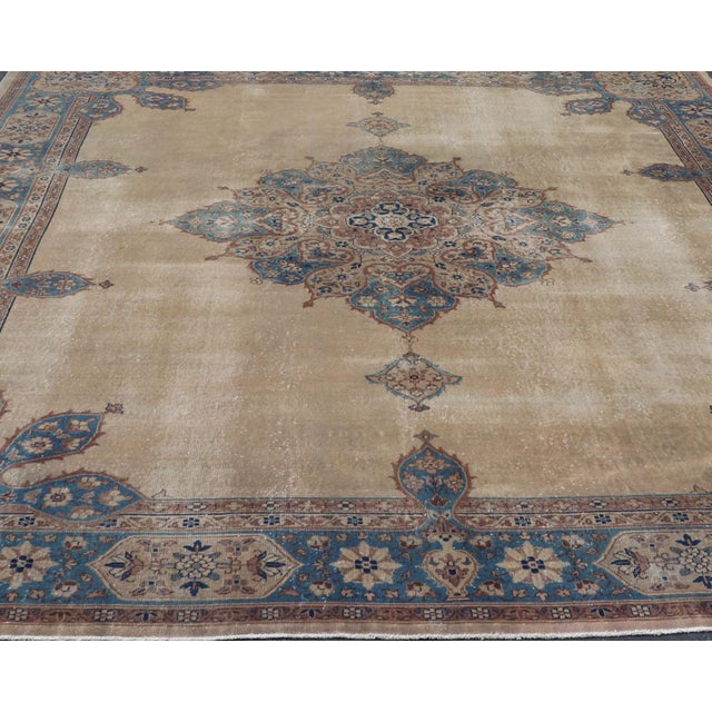 Large Antique Amritsar Rug in Taupe, Brown and Blue 12' X 15' For Sale - Image 4 of 12