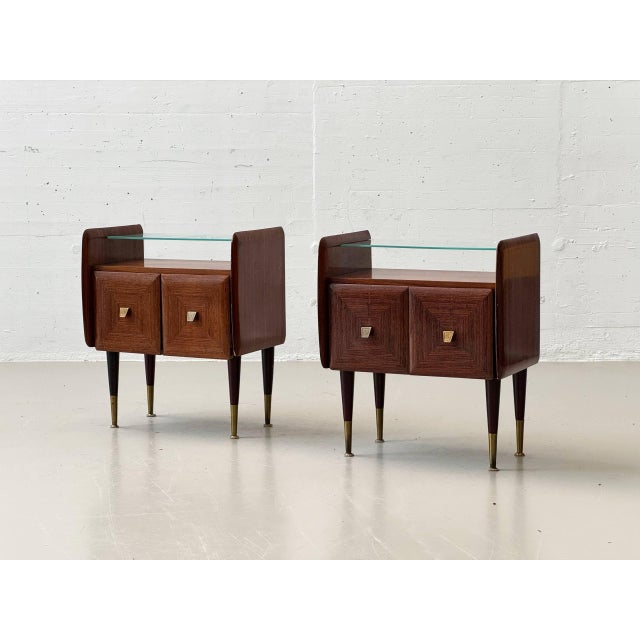 Mid-Century Modern Mid-Century Modern Mahogany Bedside Table with Glass Tops, 1960s For Sale - Image 3 of 18