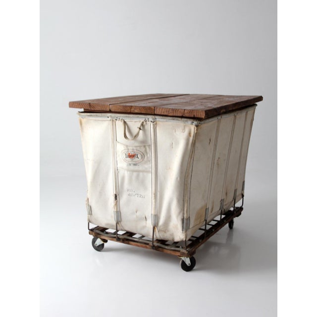 Wood Vintage Dandux Industrial Laundry Cart With Wood Top For Sale - Image 7 of 18