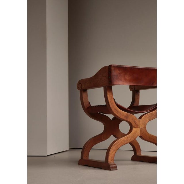 Danish Art Nouveau Cabinetmaker Armchair in Oak and Saddle Leather, 1920s For Sale - Image 6 of 17