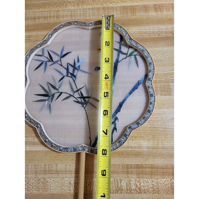 Almond Asian Embroidery on Silk Boxed Fan For Sale - Image 8 of 14