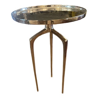 Modern Chrome Round End Table With Sculptural Tapered Legs For Sale