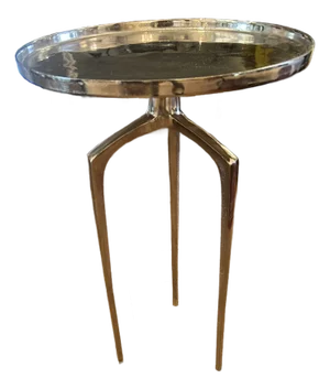 Modern Chrome Round End Table With Sculptural Tapered Legs