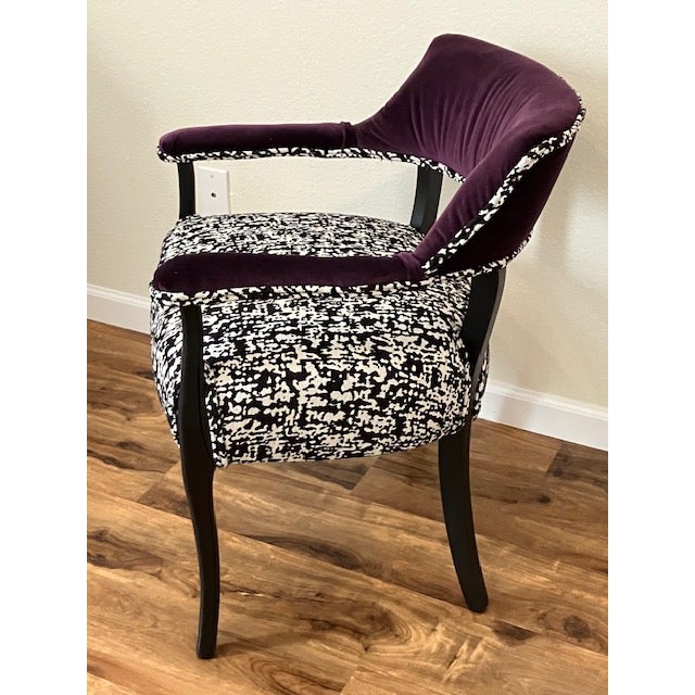 Wood Custom Mid-Century Library Chair - Plum Scalamandre Velvet & Black/White Chenille - Restored Accent Chair For Sale - Image 7 of 11