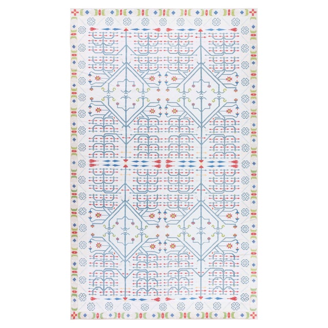 "Boscage" Contemporary Dhurrie White Cotton Carpet by Doris Leslie Blau For Sale