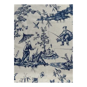 Schumacher Linen Fabric Shengyou Toile Indigo 2 5/8 Yards