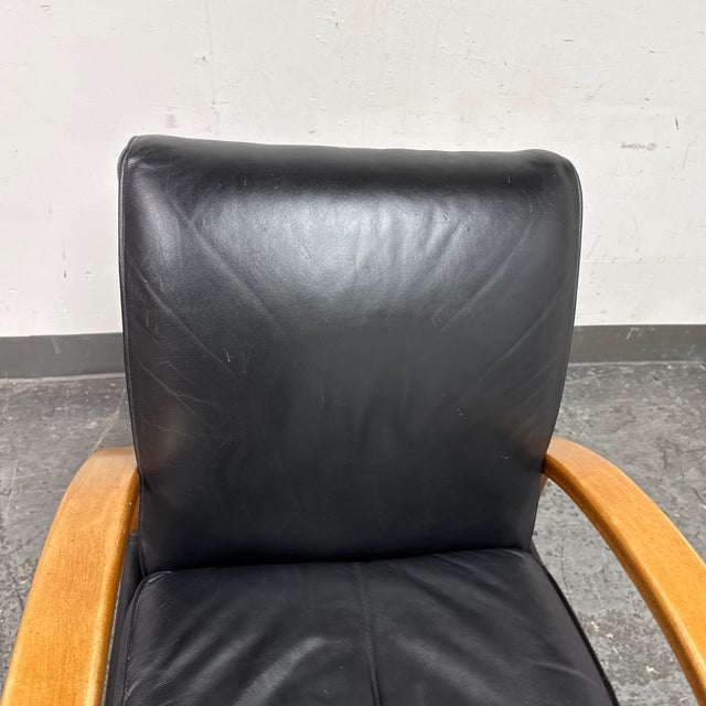 Sam Moore Arizona Onyx Leather + Tawny Finish Wood Recliner For Sale - Image 11 of 12