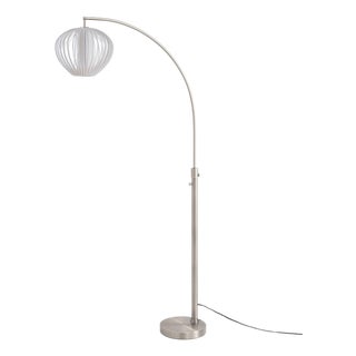 Bloom 75"h Chairside Arc Floor Lamp - Modern, Satin Nickel, White Satin Shade, Dimmable, Bulb Included For Sale