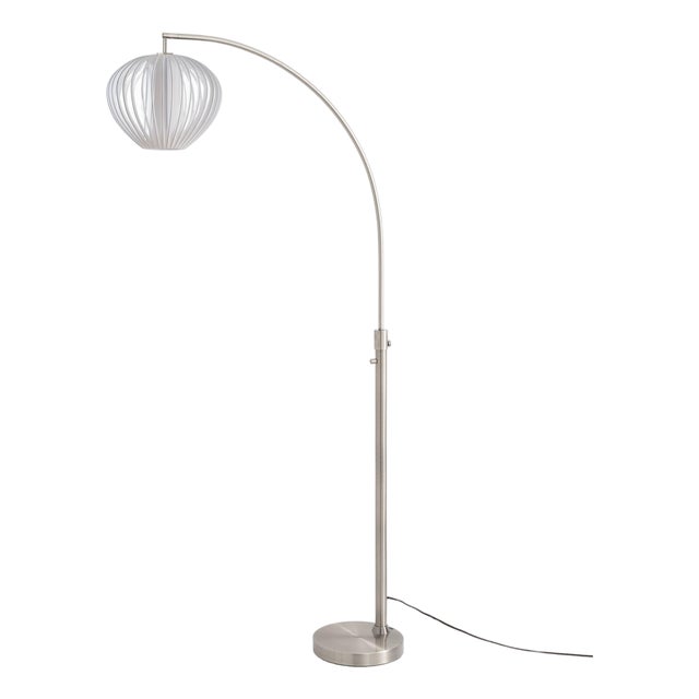 Bloom 75"h Chairside Arc Floor Lamp - Modern, Satin Nickel, White Satin Shade, Dimmable, Bulb Included For Sale