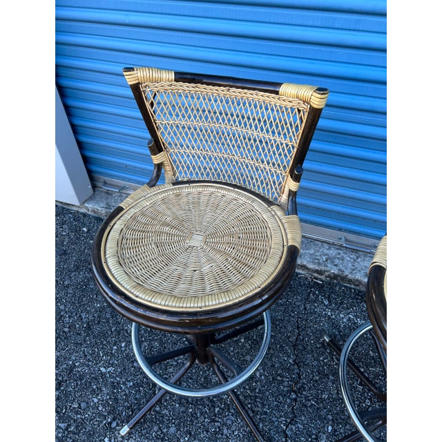 1970s MidCentury Modern Black Metal & Wicker Barstools a Pair Chairish