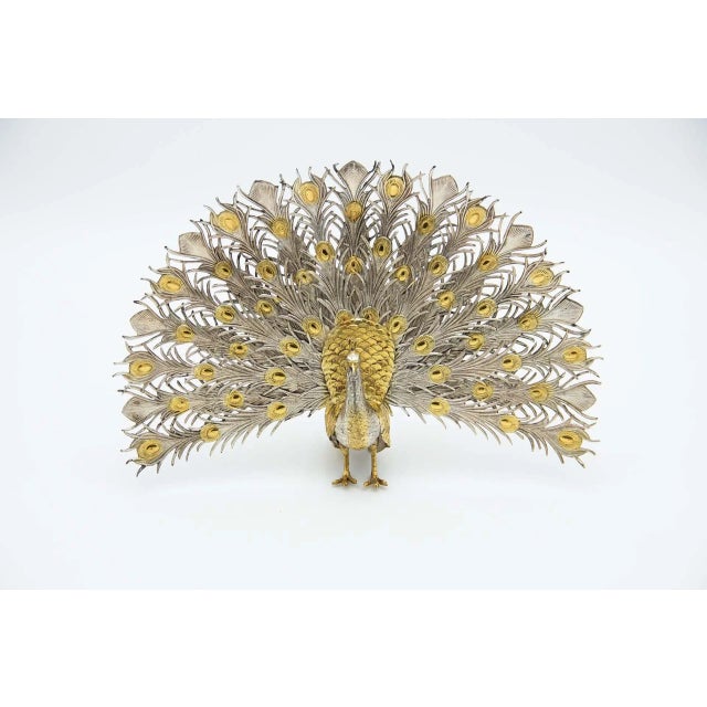 Peacock in Silver and Gold For Sale - Image 4 of 4
