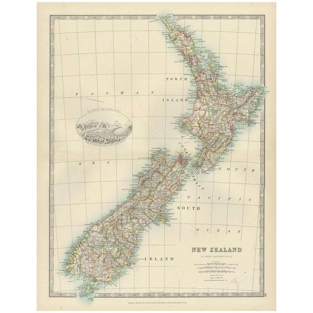 Antique Map of New Zealand, 1903 For Sale