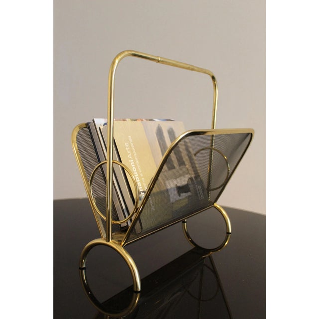 Magazine Rack in Brass and Black Lacquered Metal, Italy, 1970s For Sale - Image 3 of 11