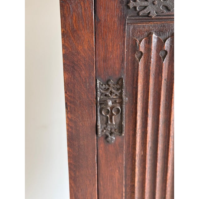 Antique Gothic English Oak Corner Cabinet For Sale - Image 4 of 8