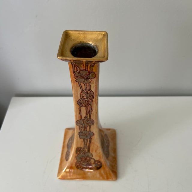 Art Nouveau Antique B & Co. Limoges France Art Nouveau Porcelain Candlesticks Pair For Sale - Image 3 of 3