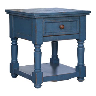 Stonegate Solid Wood End Table - Blue For Sale