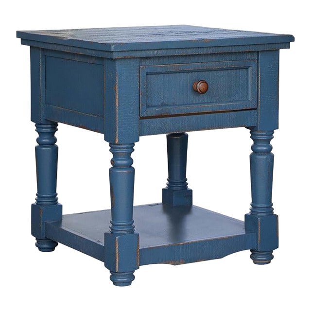 Stonegate Solid Wood End Table - Blue For Sale