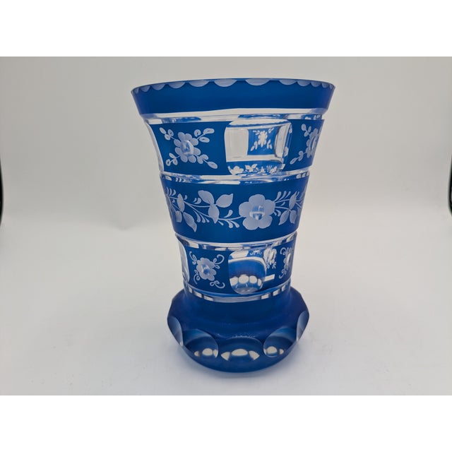 Title: Cobalt Blue Czech Bohemian Cut Glass Vase – Intricate Crystal Detail (5.5" H) Description: Item: Vintage Czech...