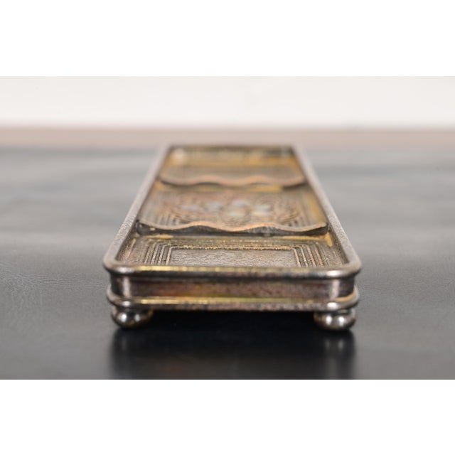 Early 20th Century Tiffany Studios New York Silvered Bronze and Abalone Pen Tray For Sale - Image 5 of 12