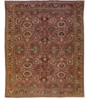 Antique Sultanabad Handmade Floral Red Oversize Wool Rug