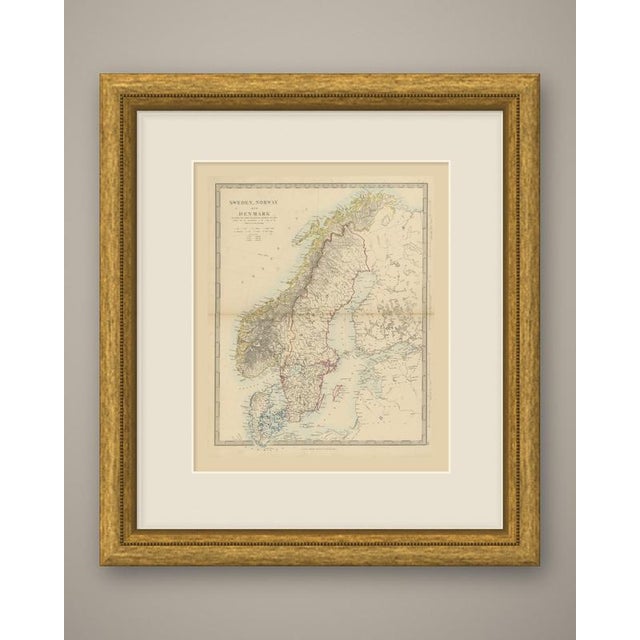 This is an original antique map of scandinavia, a steel engraving colored by hand, titled "sweden, norway and denmark...