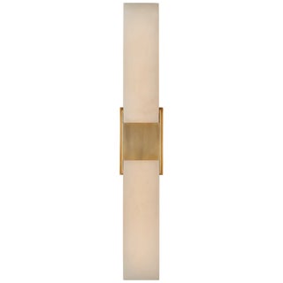 Kelly Wearstler for Visual Comfort Signature Covet Double Box Sconce in Antique-Burnished Brass with Alabaster For Sale