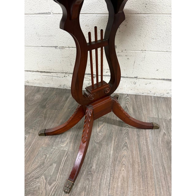 Vintage Duncan Phyfe Style Mahogany Lyre Pedestal Base Accent Table For Sale - Image 16 of 16