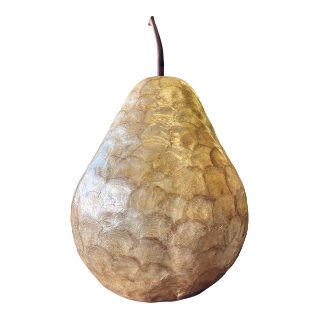 Late 20th Century Large Scale Gold Tone Capiz Shell Fruit Pear 24" For Sale
