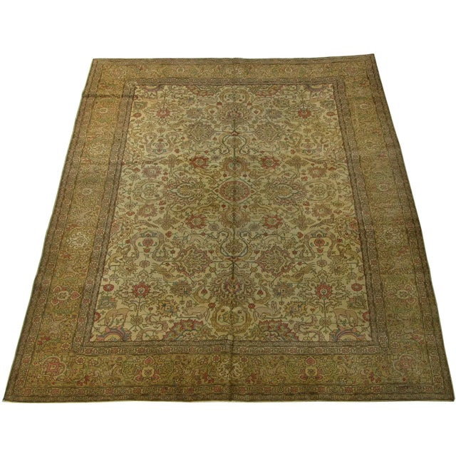 19th Century Antique Persian Tabriz With Animal Print Rug-11'4'' X 9'1'' For Sale - Image 5 of 6