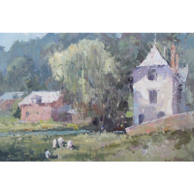 Wood Brent Jenson Country Village Landscape Impressionist Oil Painting on Board 34" For Sale - Image 7 of 12