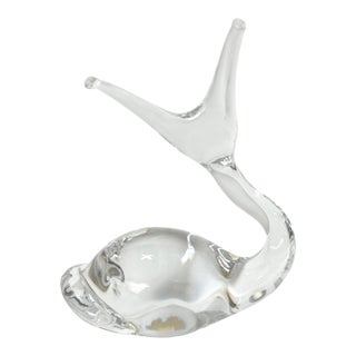 Vintage Murano Style Art Glass Snail Figurine – Mid Century Clear Glass Decorative Object For Sale