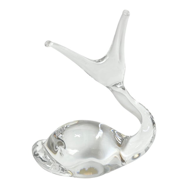 Vintage Murano Style Art Glass Snail Figurine – Mid Century Clear Glass Decorative Object For Sale