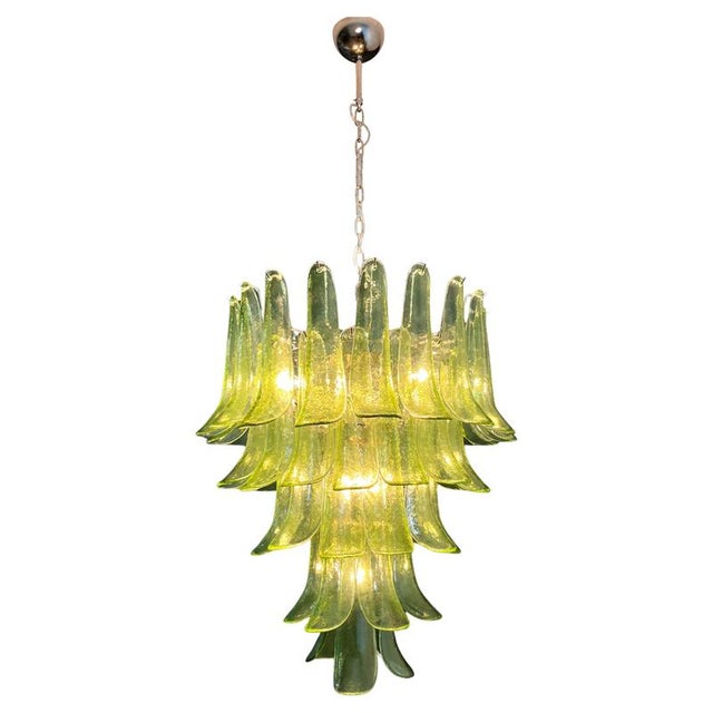 1990s Nickel and Green Murano Glass Chandeliers, 1990s, Set of 2 For Sale - Image 5 of 16