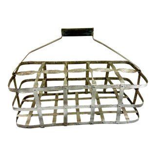 French Galvanized Zinc 10 Compartment Wine Bottle Carrier For Sale