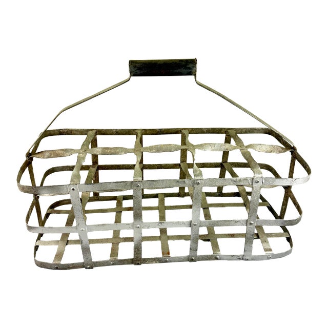 French Galvanized Zinc 10 Compartment Wine Bottle Carrier For Sale