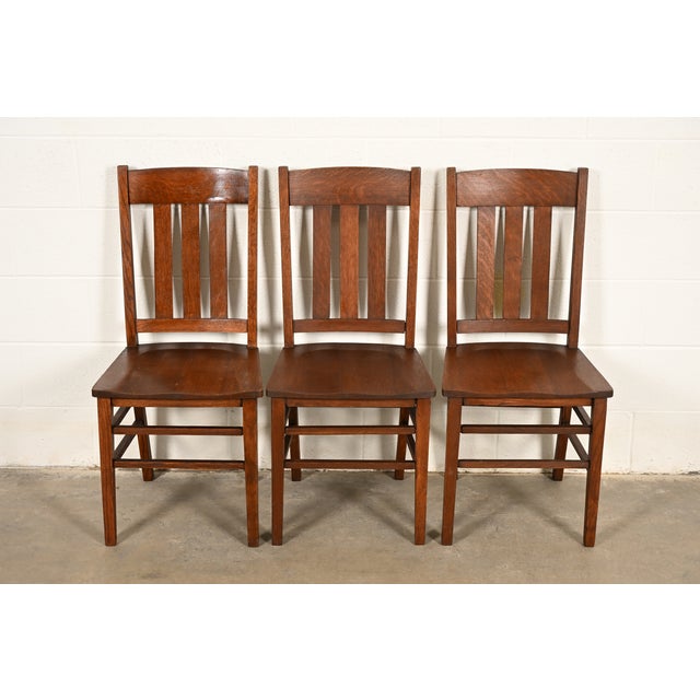 Charles Limbert Limbert Style Antique Mission Oak Arts & Crafts Side Chairs or Dining Chairs, Set of Three For Sale - Image 4 of 14