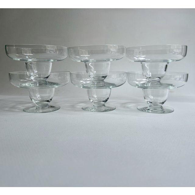 Transparent Mid 20th Century Wide Clear Glass Pedestal Dishes - Set of 6 For Sale - Image 8 of 13