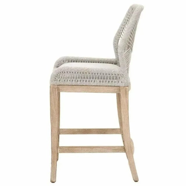 Coastal Loom Taupe White Rope Wood Counter Stool by Loomlan For Sale - Image 3 of 6