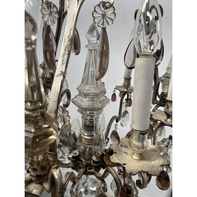 Metal Louis XV Style Cage Chandelier with Pendants, Late 19th Century For Sale - Image 7 of 16