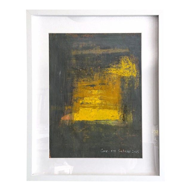 Cove.XIII White Framed Contemporary Abstract Yellow Painting For Sale