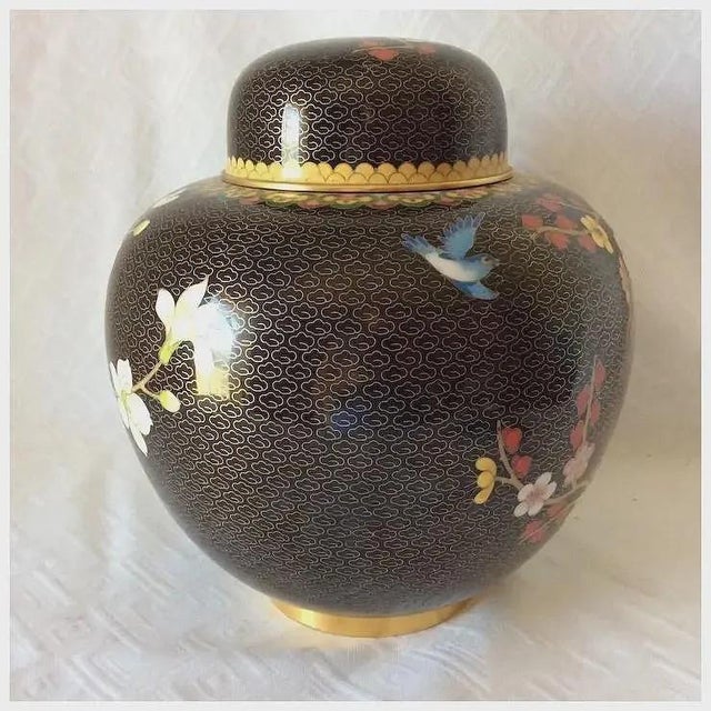 Fine Vintage Asian, Chinese Cloisonne Bronze Ginger Jar, Urn, Floral Motif For Sale - Image 9 of 11