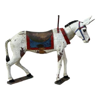 19th Century French Limonaire Frères Signed Carved Polychrome Wood Carousel Donkey Horse Amusement Ride Folk Art Sculpture For Sale