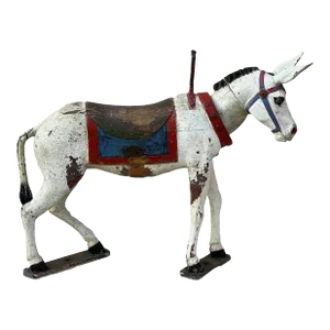 19th Century French Limonaire Frères Signed Carved Polychrome Wood Carousel Donkey Horse Amusement Ride Folk Art Sculpture